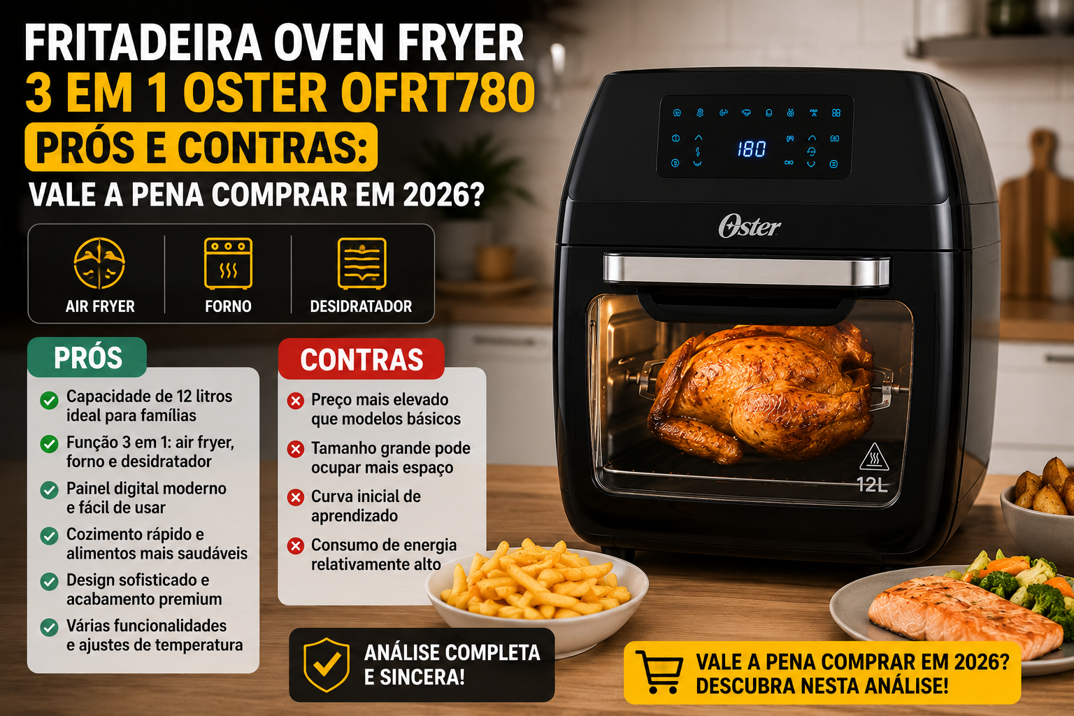 Fritadeira Oven Fryer 3 em 1 Oster OFRT780 Prós e Contras: Vale a Pena Comprar em 2026?